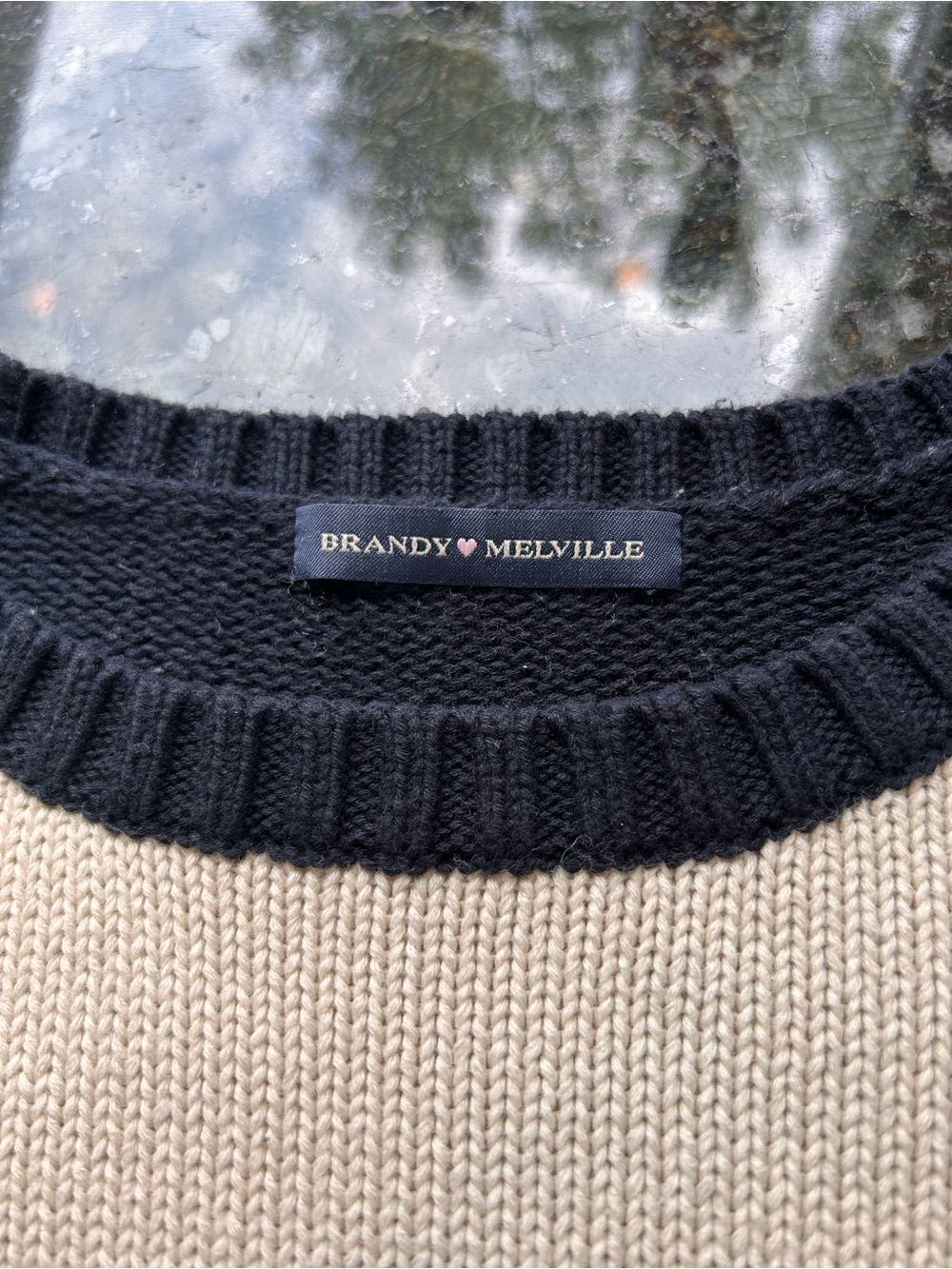 Brandy Melville Brianna Sweater. 100% Cotton Cream and Navy Striped Crewneck. OS - Picture 4 of 8